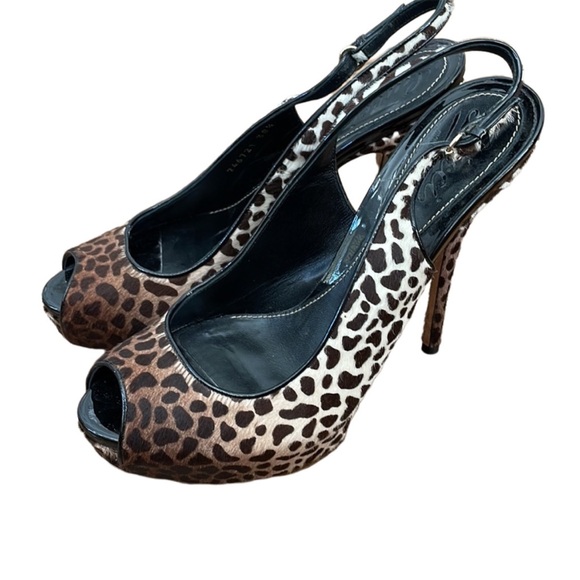 GUCCI Ombré Leopard Pony Hair Open-Toe Sling-Back Platform Heels - Picture 1 of 11